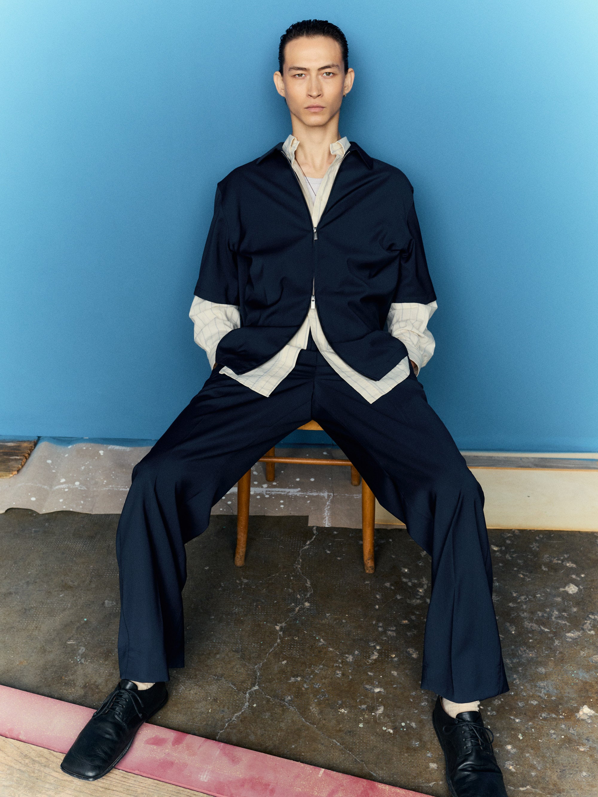 BARENA VENEZIA OVER SIZE P/O ネイビー rennes — Barena Venezia | Textured Navy Trousers